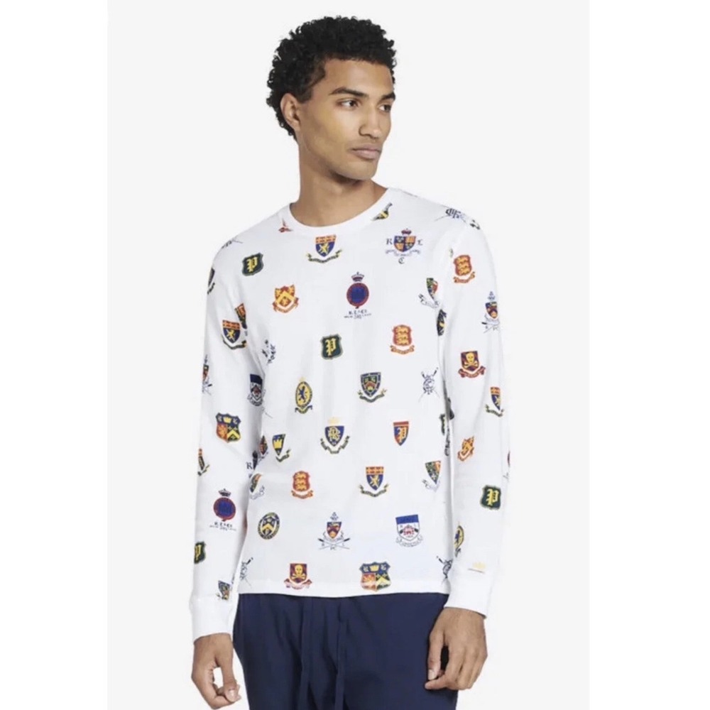 Polo Ralph Lauren Mens White Crest Shield All Over Print Thermal Shirt Large